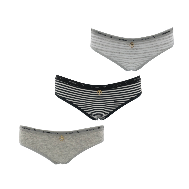 LS-102 Damen-Slip in gestreckter Baumwolle mit Jacquard-Bund, graue Mel + Garn gefärbte Streifen