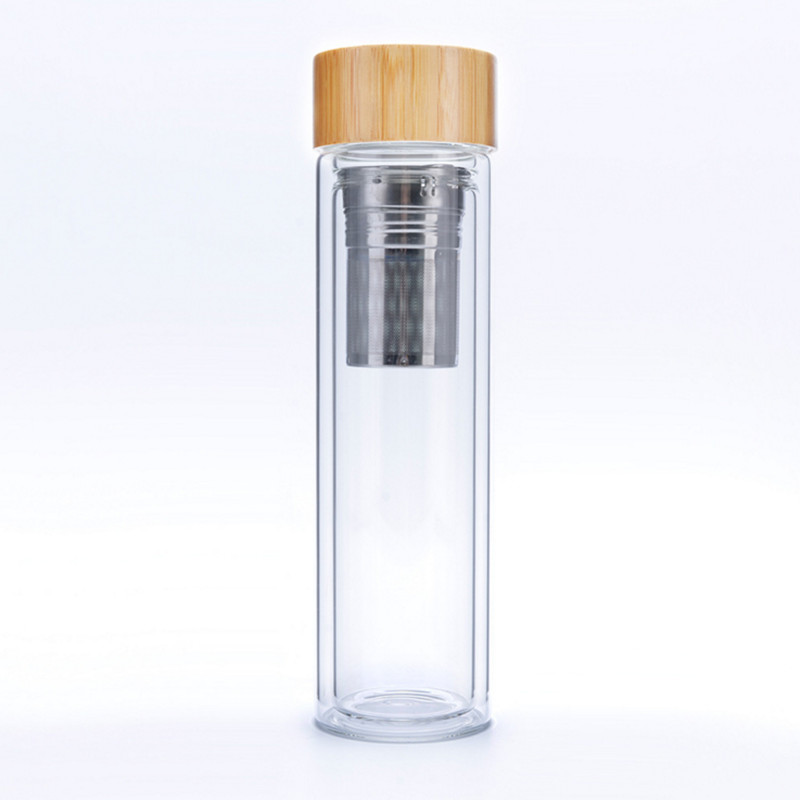450ml Benutzerdefinierte Glaswasserflasche mit Bambuskappe