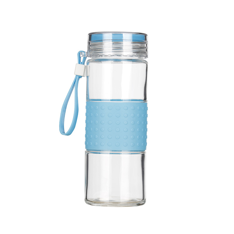 Wiederverwendbare Wasserflasche mit Borosilikatglas mit Silikonabdeckung
