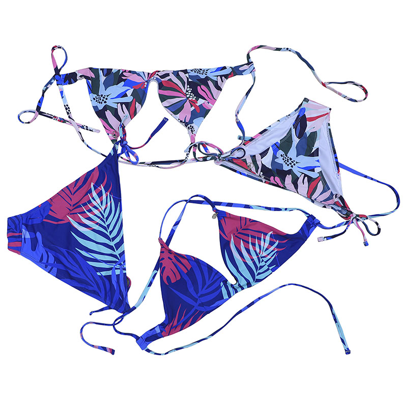 Tropischer Blattdruck-Bikini-Set für Frauen-Dreieck-Bikini-Set