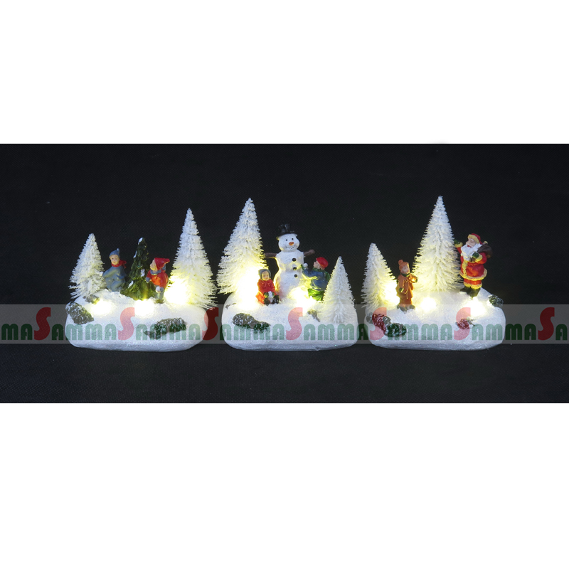 LED beleuchtete PolyResin-Weihnachtszene mit weißen Baum
