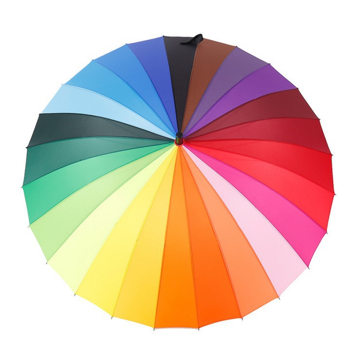 Kundenspezifische große 24 Rippen starker bunter Regenbogen-Regenschirm