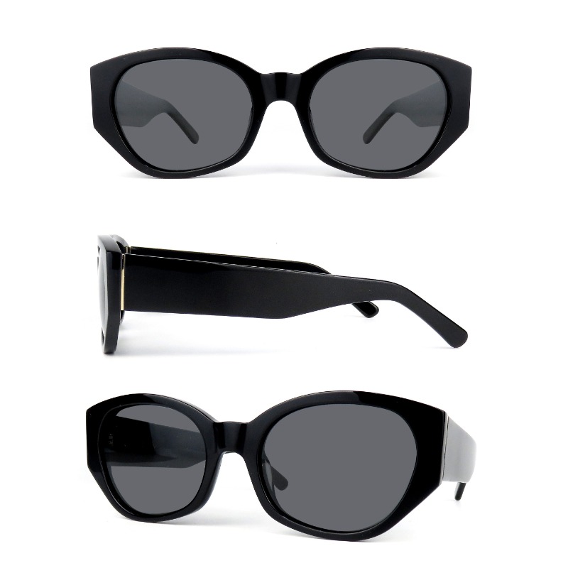 Runde Acetat-Sonnenbrille, hochwertige Acetat-Sonnenbrille, schwarze Metallbesatz, runde Cat-Eye-Sonnenbrille, handgefertigte Acetat-Sonnenbrille, Linse polarisiert