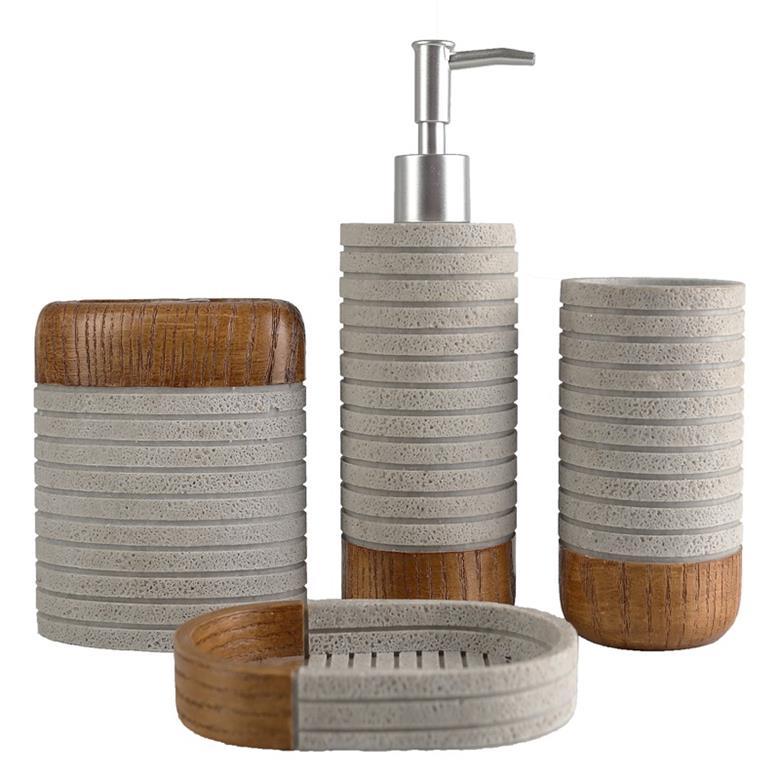 Vier Badezimmersets aus einfachem Harz mit horizontalen Streifen