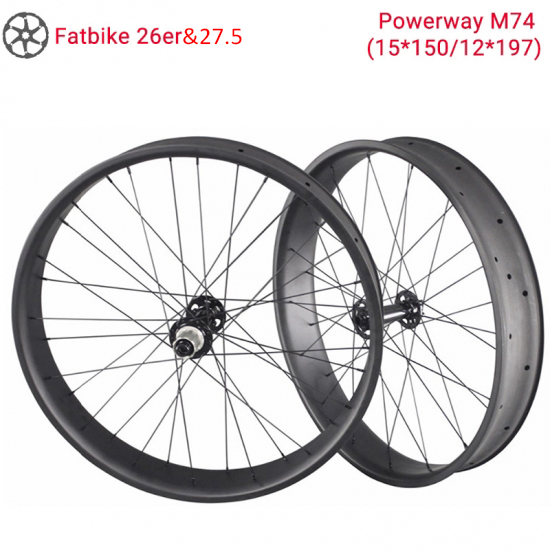 Lightcarbon 26er &amp; 27,5 Snow Bike Wheel Powerway M74 Fatbike Carbonräder mit 65/85/90/75 mm breiten Felgen