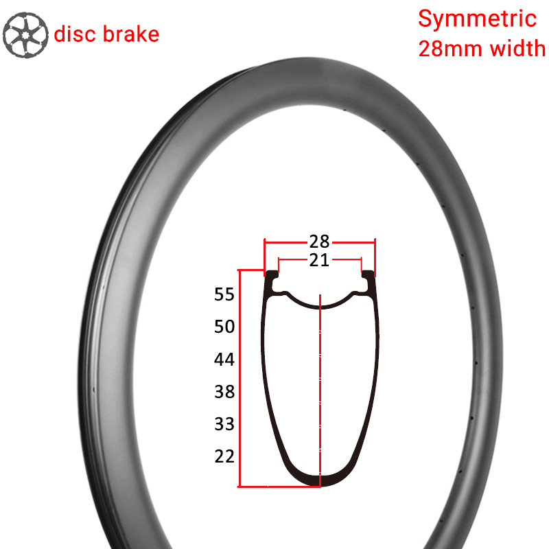 28 mm breite 700C Scheibenbremse, symmetrische Rennrad-Carbonfelge