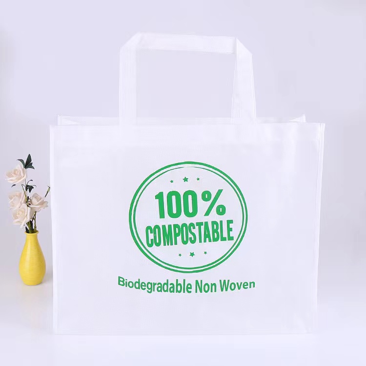 Umweltfreundliche, 100 % biologisch abbaubare, kompostierbare weiße Vliesstofftasche